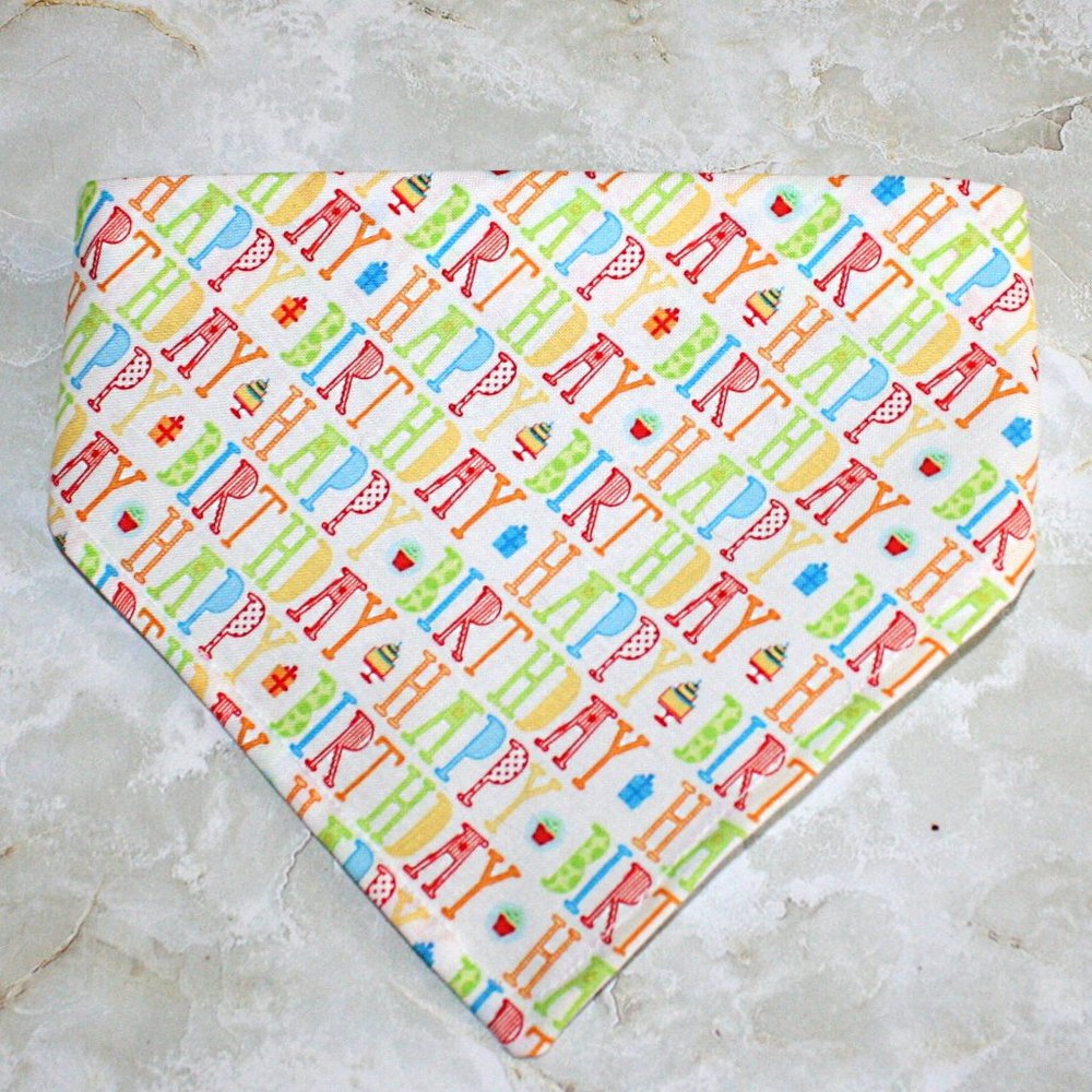 HAND CRAFTED Bandana Happy Birthday Dog Pet Scarf Accessory Colorful Print